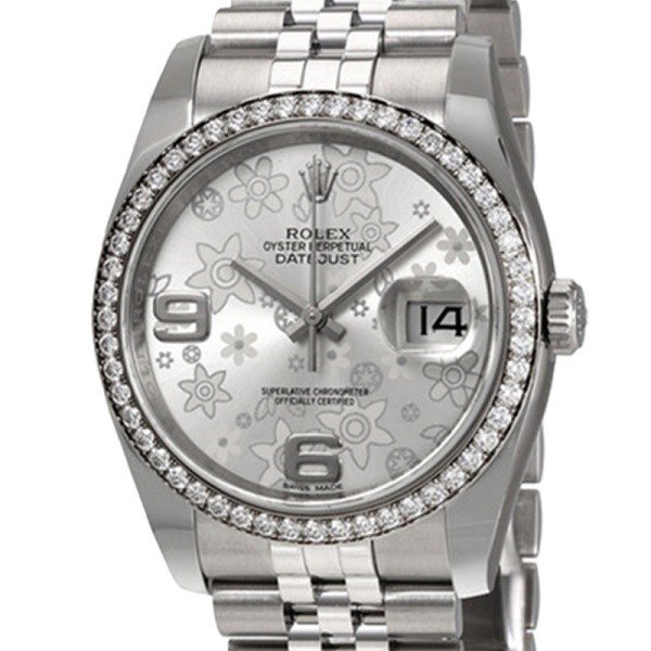 Rolex Datejust 116244SFAJ 36MM Silver Floral Dial Silver-tone Case