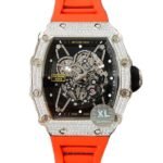 Richard Mille RM35-02 Men Mechanical Diamond Bezel Transparent Dial Rubber Band