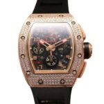 Richard Mille RM011 Men Automatic Transparent Dial Watch Diamond Bezel