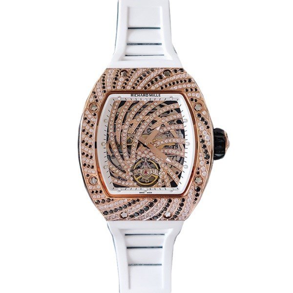 Richard Mille RM51-02 Ladies Mechanical Diamond Bezel Diamond Paved Dial Rubber Band - Image 4