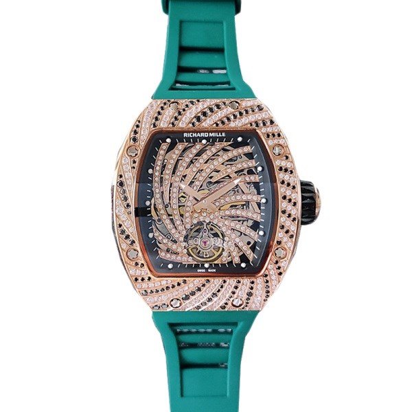 Richard Mille RM51-02 Ladies Mechanical Diamond Bezel Diamond Paved Dial Rubber Band - Image 5