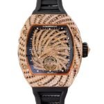 Richard Mille RM51-02 Ladies Mechanical Diamond Bezel Diamond Paved Dial Rubber Band