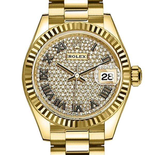 Rolex Datejust m279178-0031 28MM Diamond Paved Dial Gold-tone Case