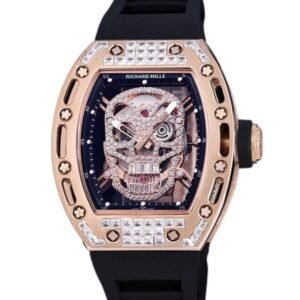 Richard Mille RM 052 Automatic Men Diamonds Skull Dial Watch Stainless Steel