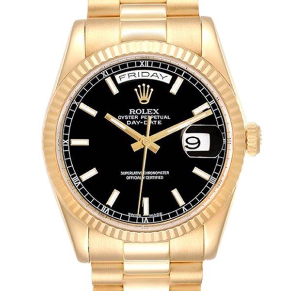 Rolex Day-Date 118238BKSP 36MM Black Dial Yellow Gold-tone Case
