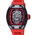 Richard Mille RM 052 Men Automatic Stainless Steel Rubber Band Diamonds Skull Dial