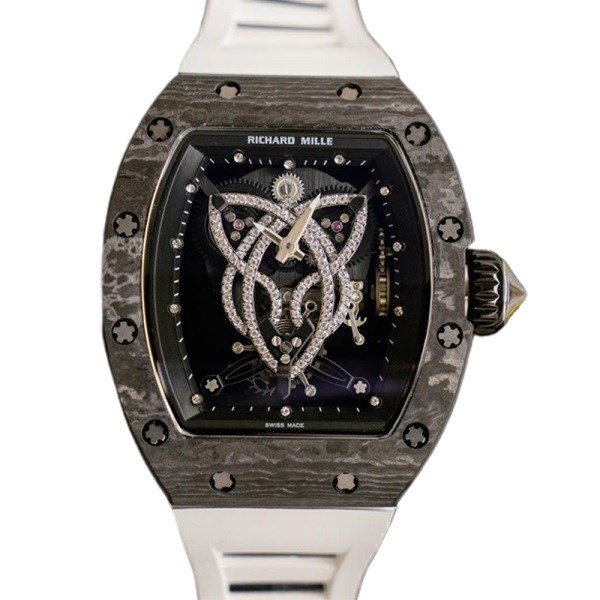 Richard Mille RM019 Men Hand Wind Watch Rubber Band Black With Diamonds Dial - Image 3