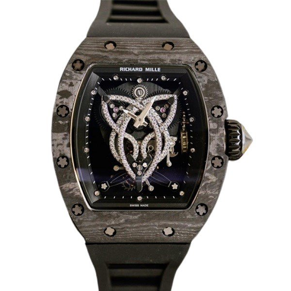 Richard Mille RM019 Men Hand Wind Watch Rubber Band Black With Diamonds Dial - Image 4