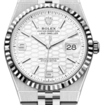 Rolex Land-Dweller 36 White Gold/Steel Intense White Honeycomb Motif Dial Fluted Bezel 127234